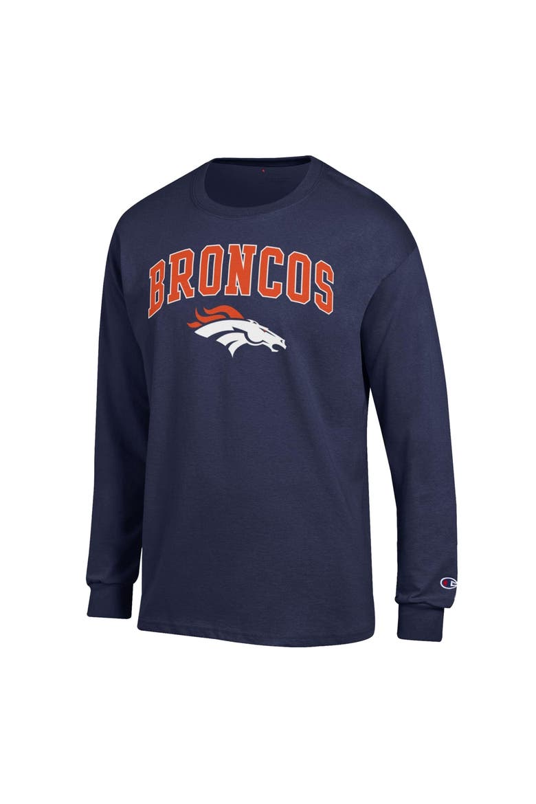 Men's Champion Navy Denver Broncos Arch Over Logo Long Sleeve T-Shirt, Alternate, color, Navy