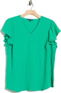 Adrianna Papell Flutter Sleeve V-Neck Blouse