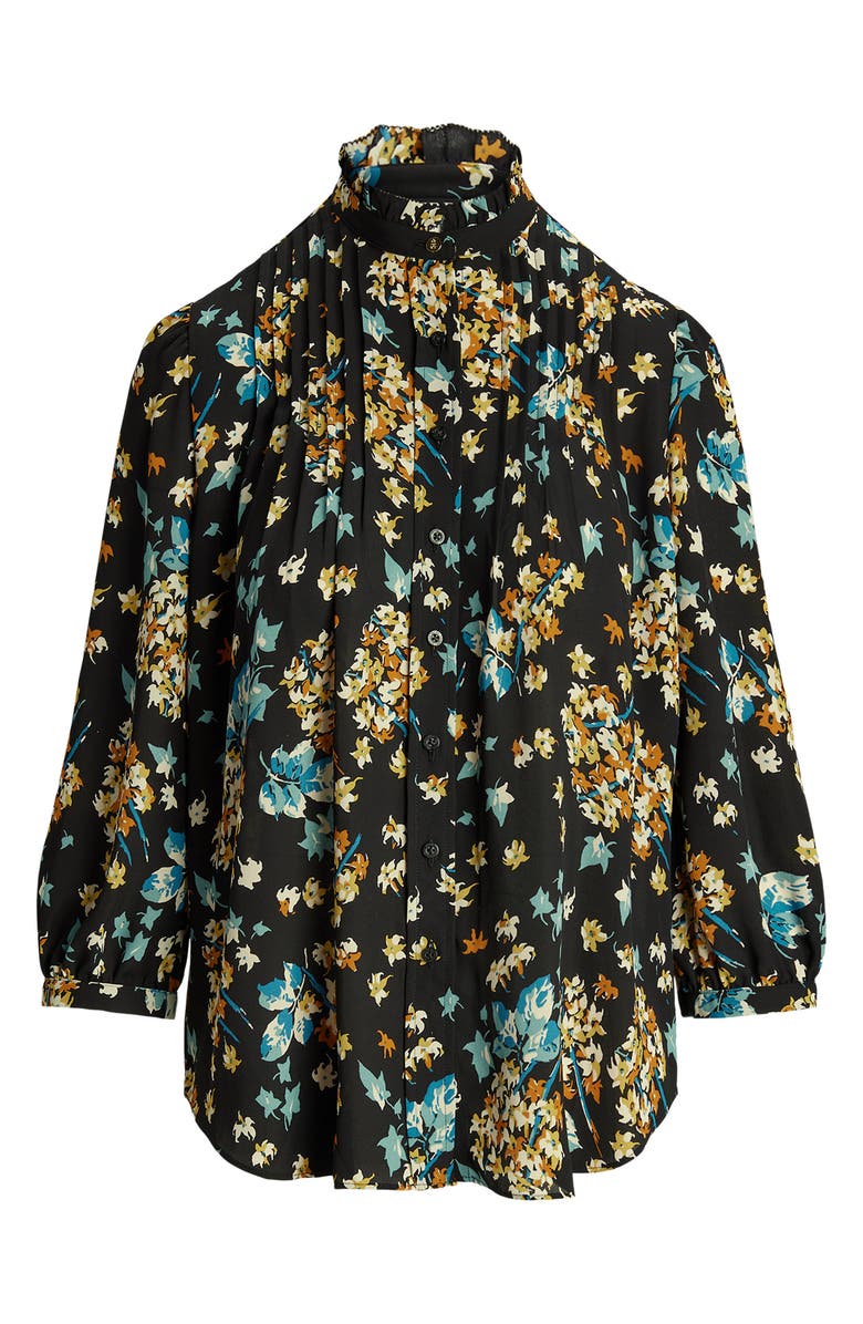 Lauren Ralph Lauren Floral Pintuck Button-Up Shirt, Alternate, color, Black Multi