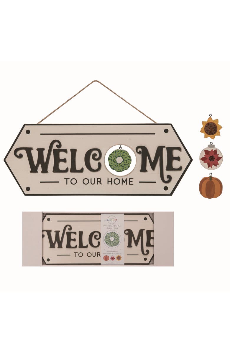 Transpac Wood Multicolor Christmas Welcome Sign with Icons Set of 5, Main, color, Mutlicolor