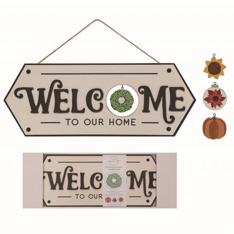Wood Multicolor Christmas Welcome Sign with Icons Set of 5