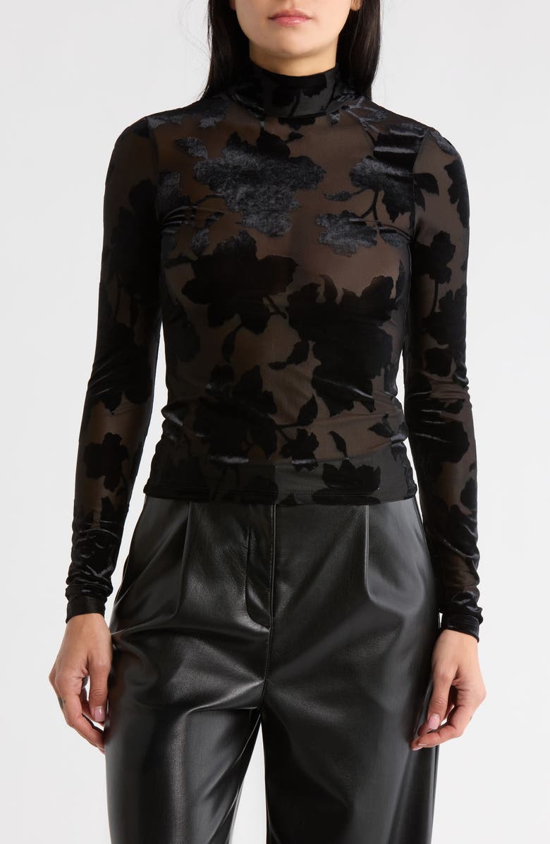 AFRM LOS ANGELES Zoe Mock Neck Burnout Top, Main, color, Noir Shadow Florals