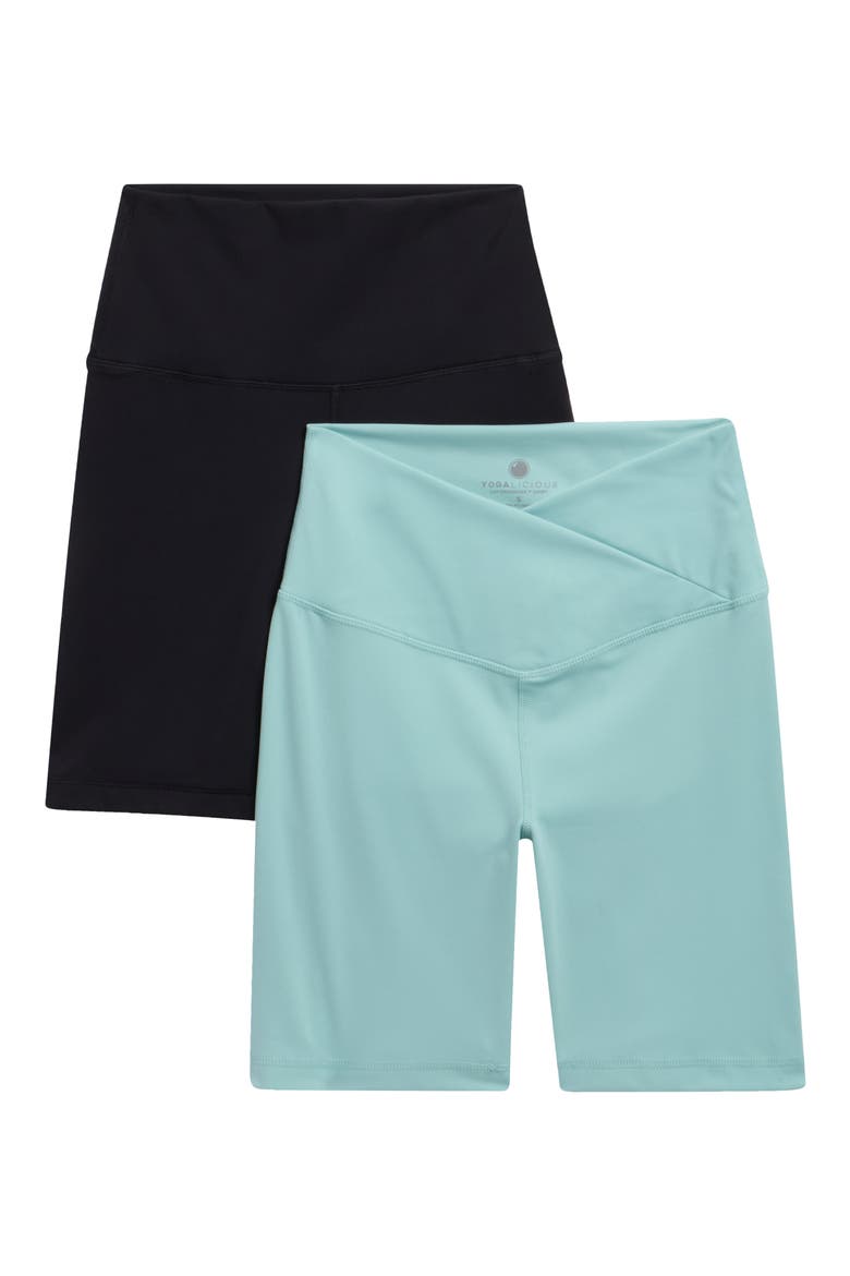 Lux Crossover High Waist Bike Shorts, Main, color, AQUIFER/ BLACK
