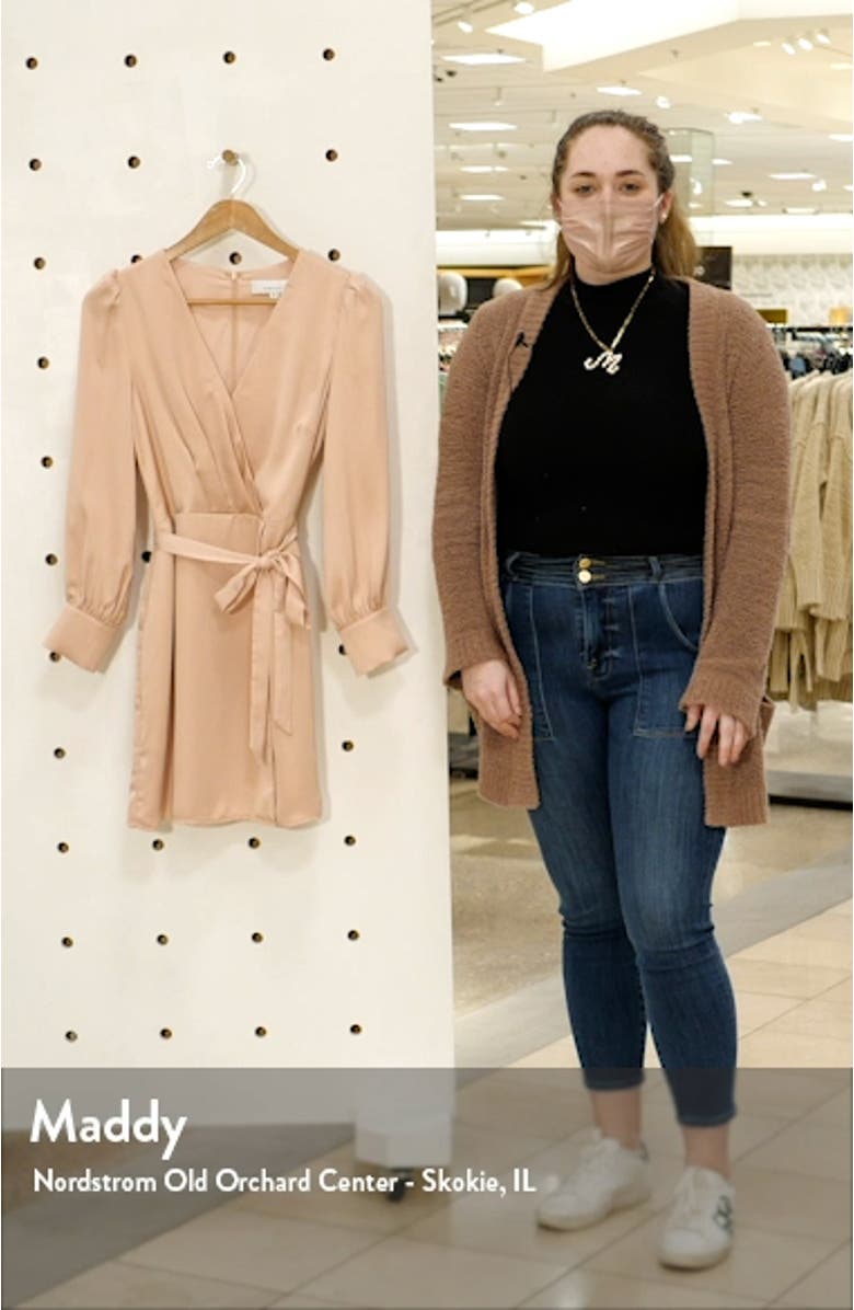 Matte Sateen Faux Wrap Long Sleeve Minidress, sales video thumbnail