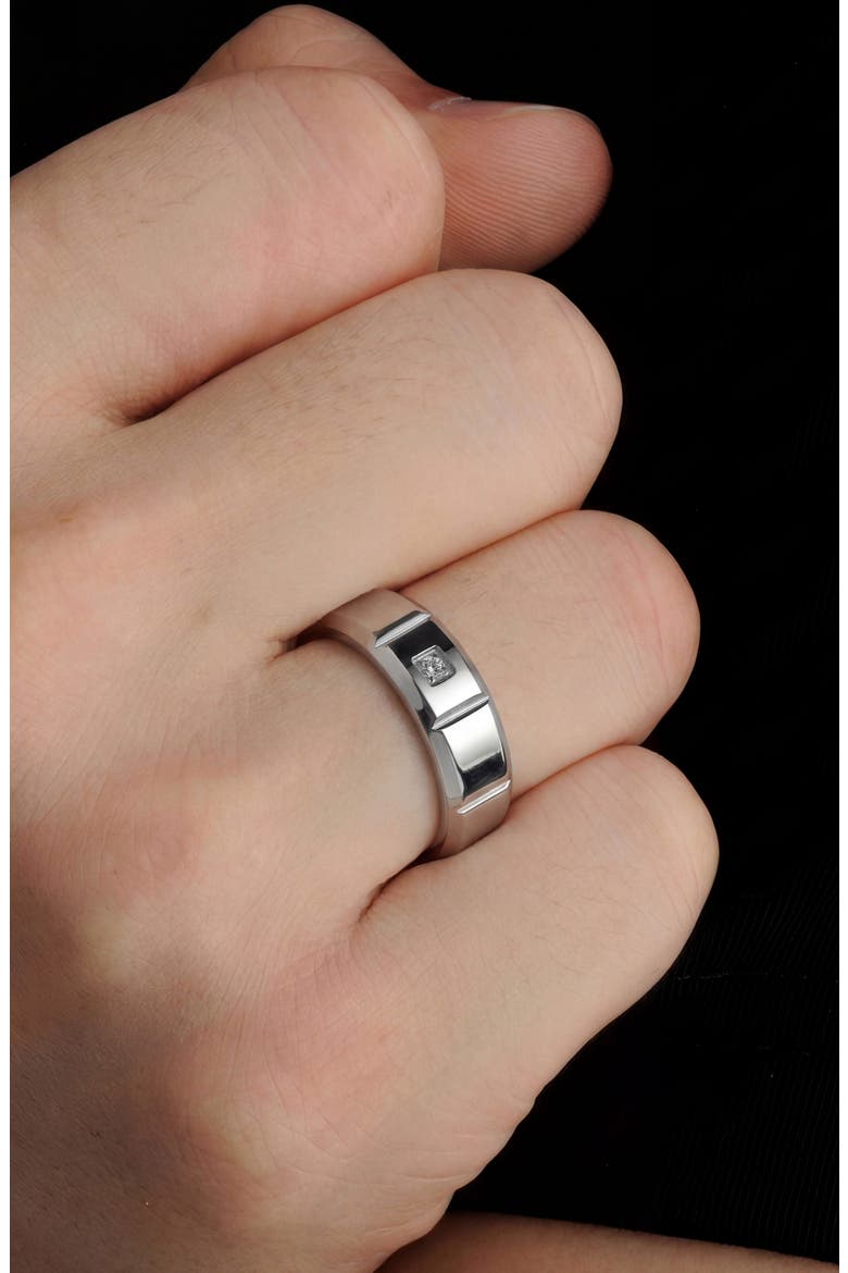 Men's Stainless Steel Cubic Zirconia Band Ring, Alternate, color, SILVER