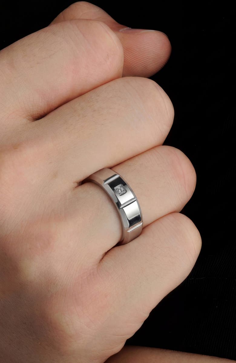 GEOFFREY BEENE Men's Stainless Steel Cubic Zirconia Band Ring, Alternate, color, Silver