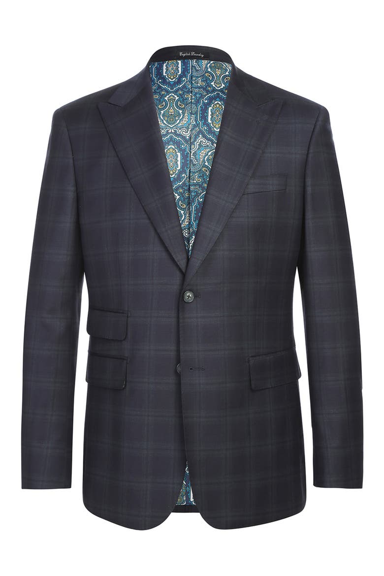 Plaid Black Wool Blend Suit, Alternate, color, BLACK/ OLIVE