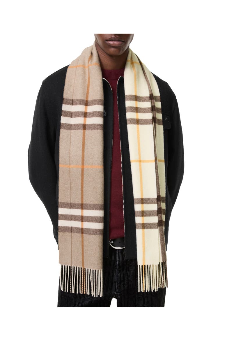 Gradient Check Cashmere Scarf, Alternate, color, Vole beige