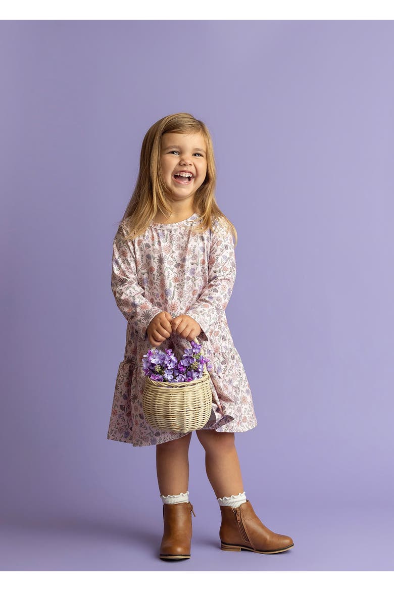 Whimsical Wildflower Long Sleeve Floral Tiered Dress, Alternate, color, Pink