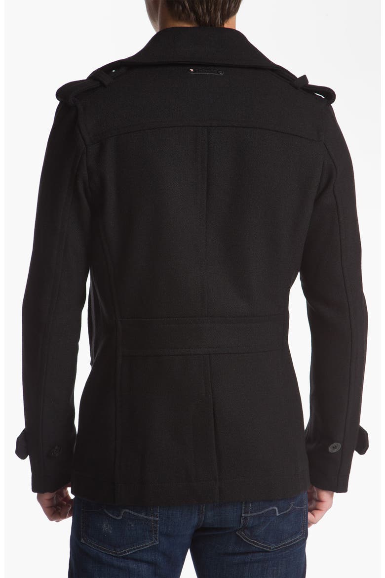 'Wittory' Double Breasted Peacoat, Alternate, color, BLACK
