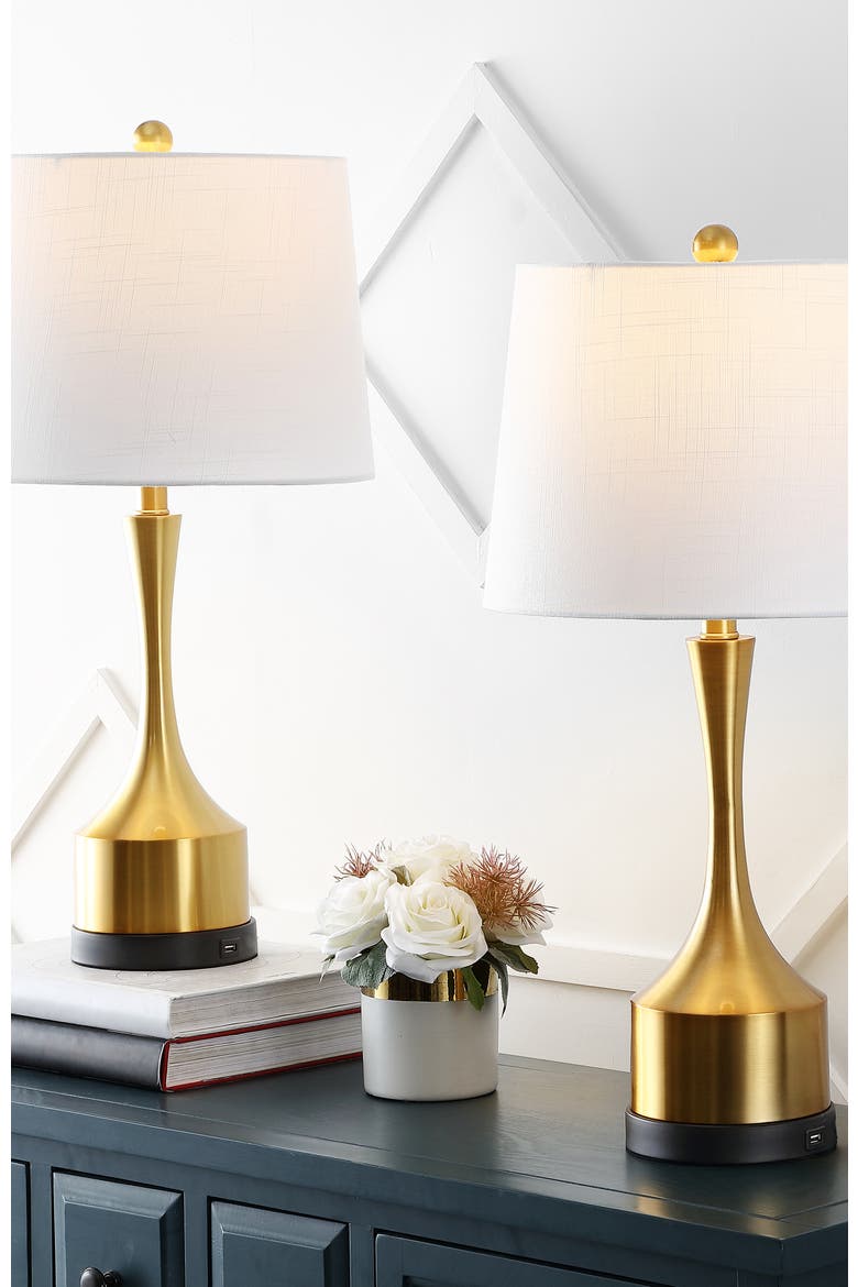 Cooper 26" Classic French Country Iron LED Table Lamp with USB Charging Port, Alternate, color, Brass Gold