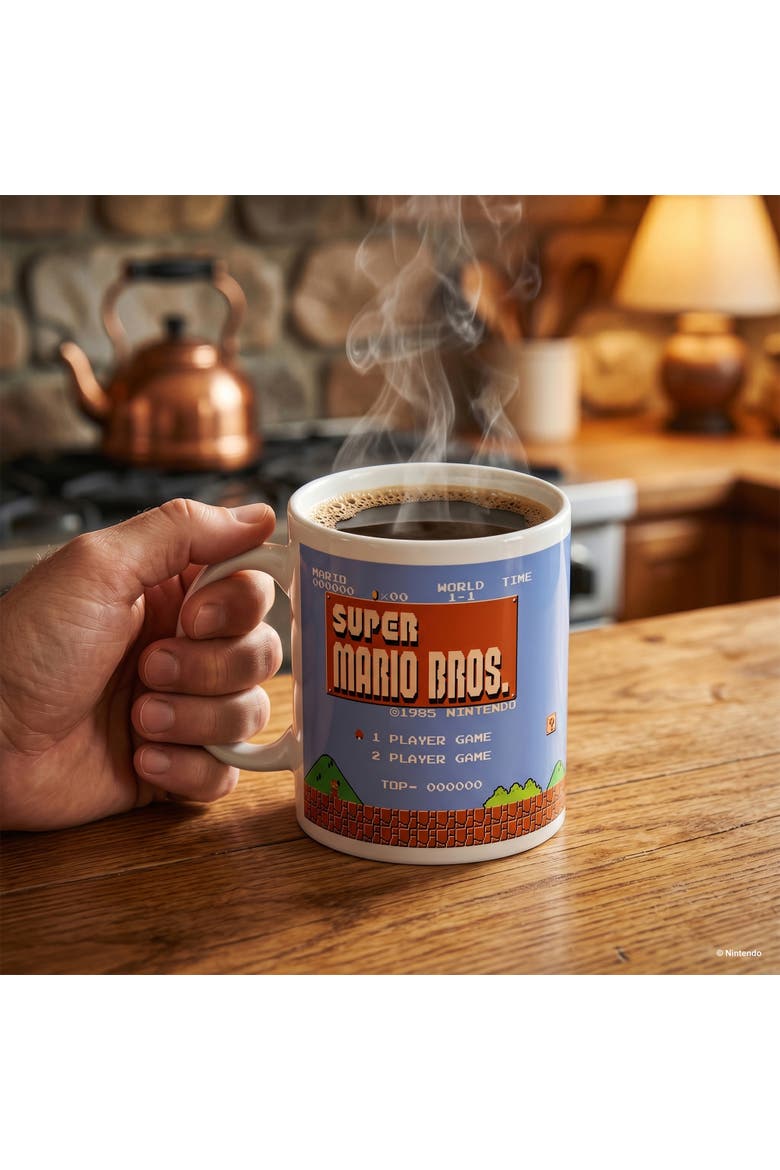 20 oz Super Mario Bros Retro Title Ceramic Mug, Alternate, color, White