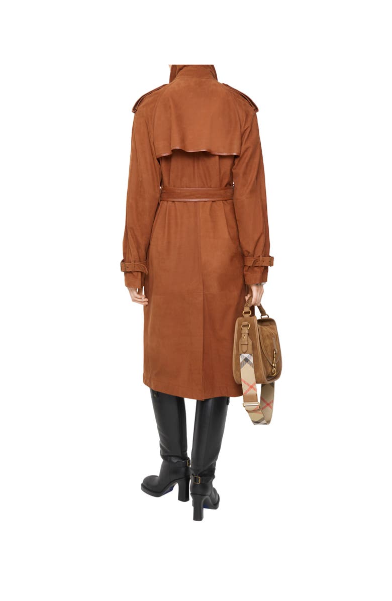 Burberry Long Nubuck Castleford Trench Coat, Alternate, color, Ginger Brown