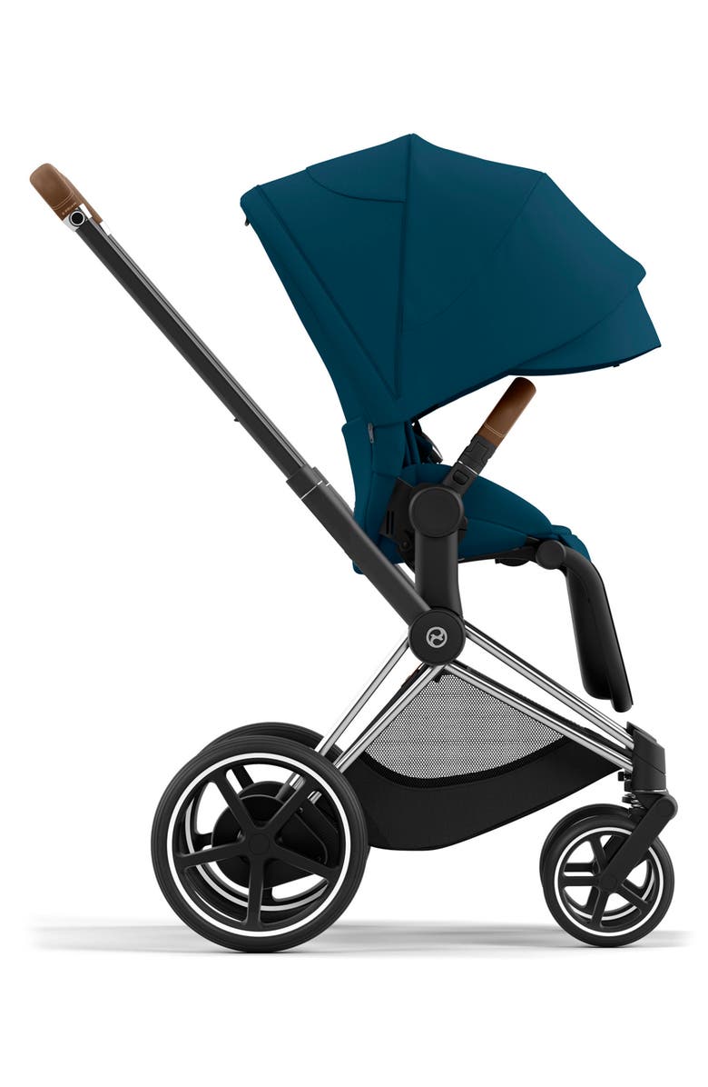 CYBEX e-PRIAM 2 Electronic Smart Stroller with Chrome/Brown Frame, Alternate, color, Mountain Blue