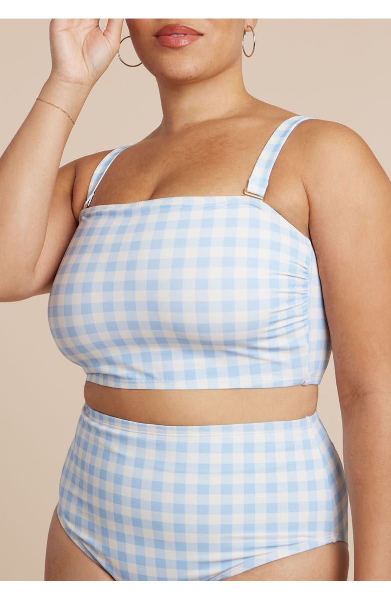 ELOQUII Strapless Tankini, Alternate, color, Skyway Gingham