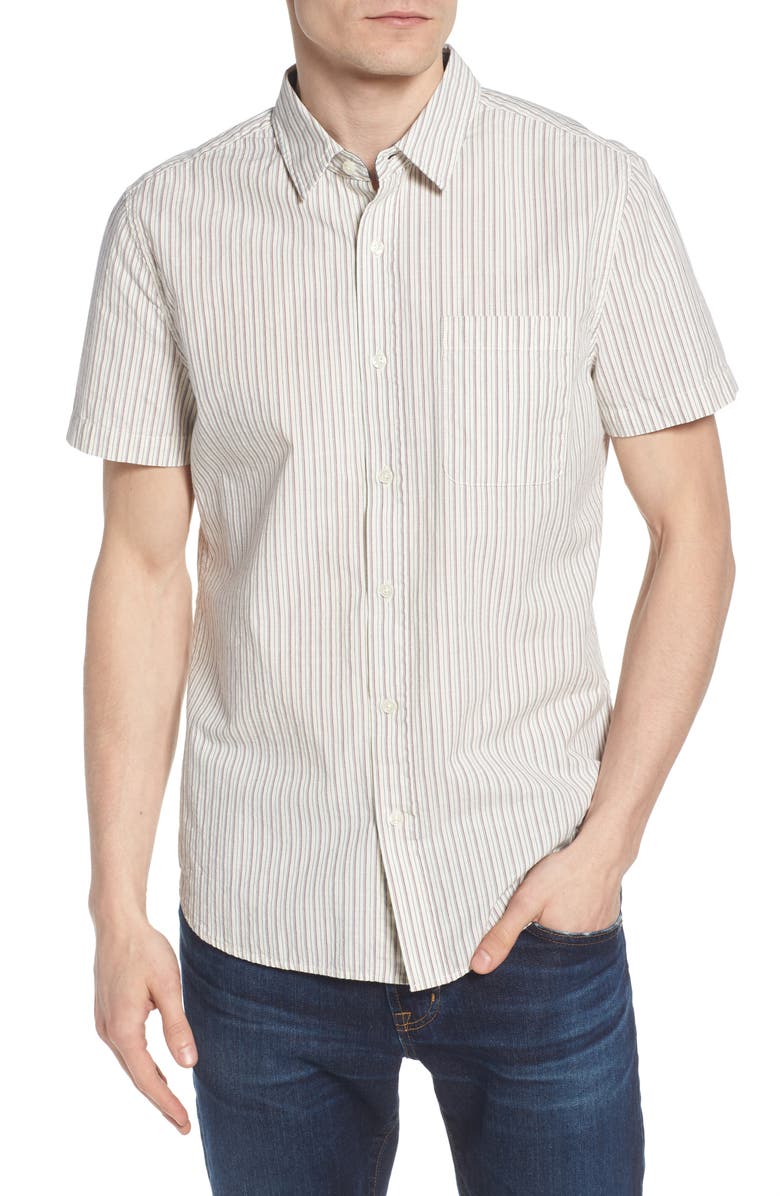 AG Nash Regular Fit Short Sleeve Sport Shirt, Main, color, Natural/ Dried Sumac Stripe