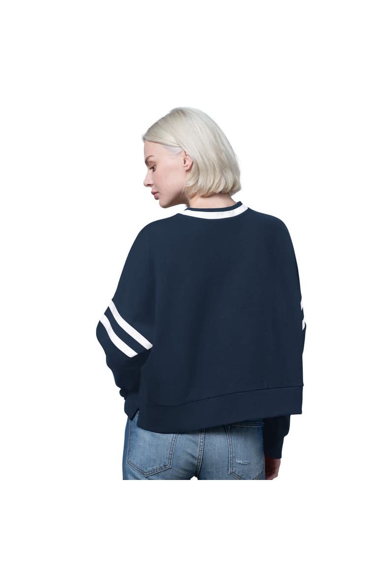 Women's Starter  Navy Dallas Cowboys Rally Drop Shoulder Cropped Sweatshirt, Alternate, color, Navy