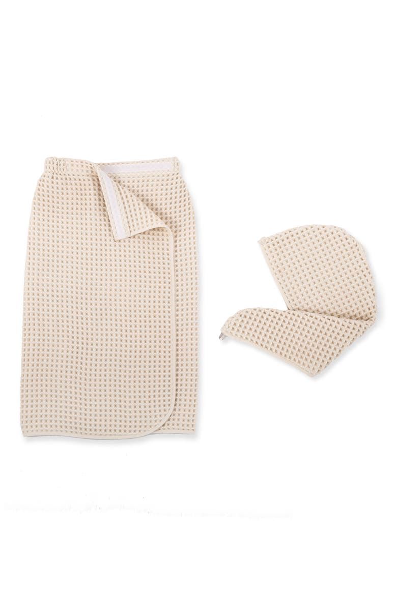 Pure Yarn Dyed Cotton Waffle Body Wrap & Hair Wrap Set, Main, color, NATURAL