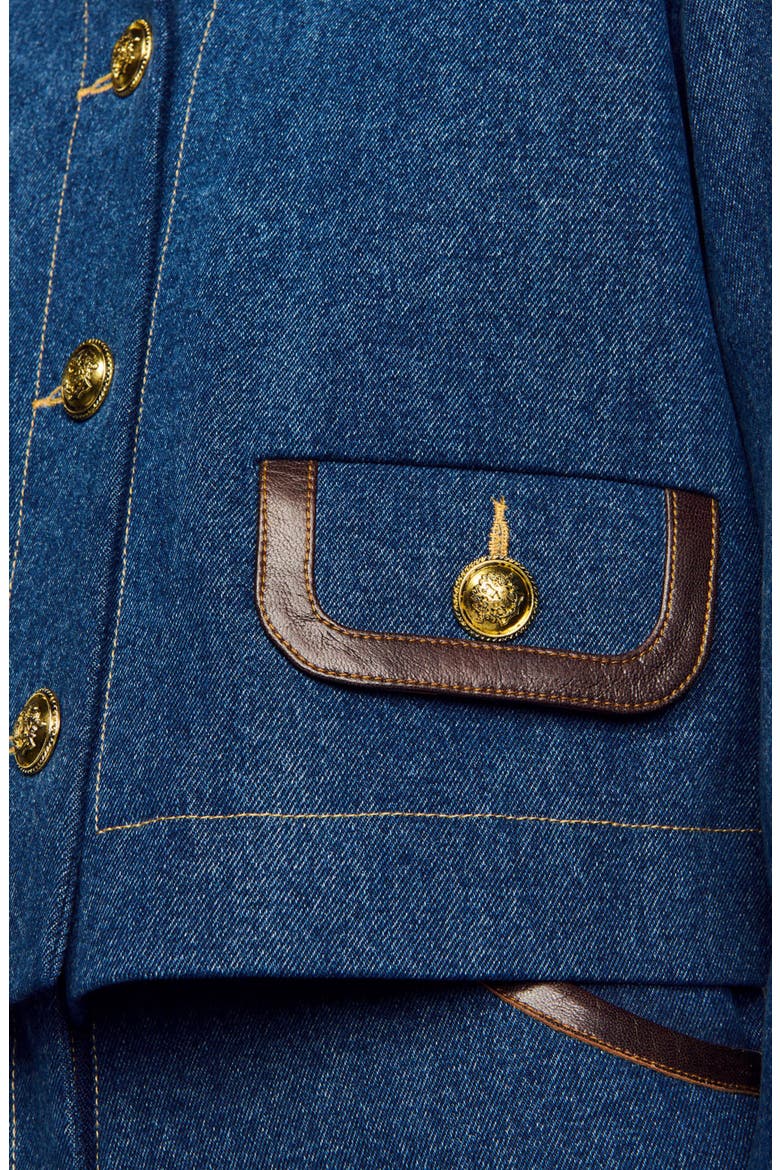 Denim jacket with leather collar, Alternate, color, Blue