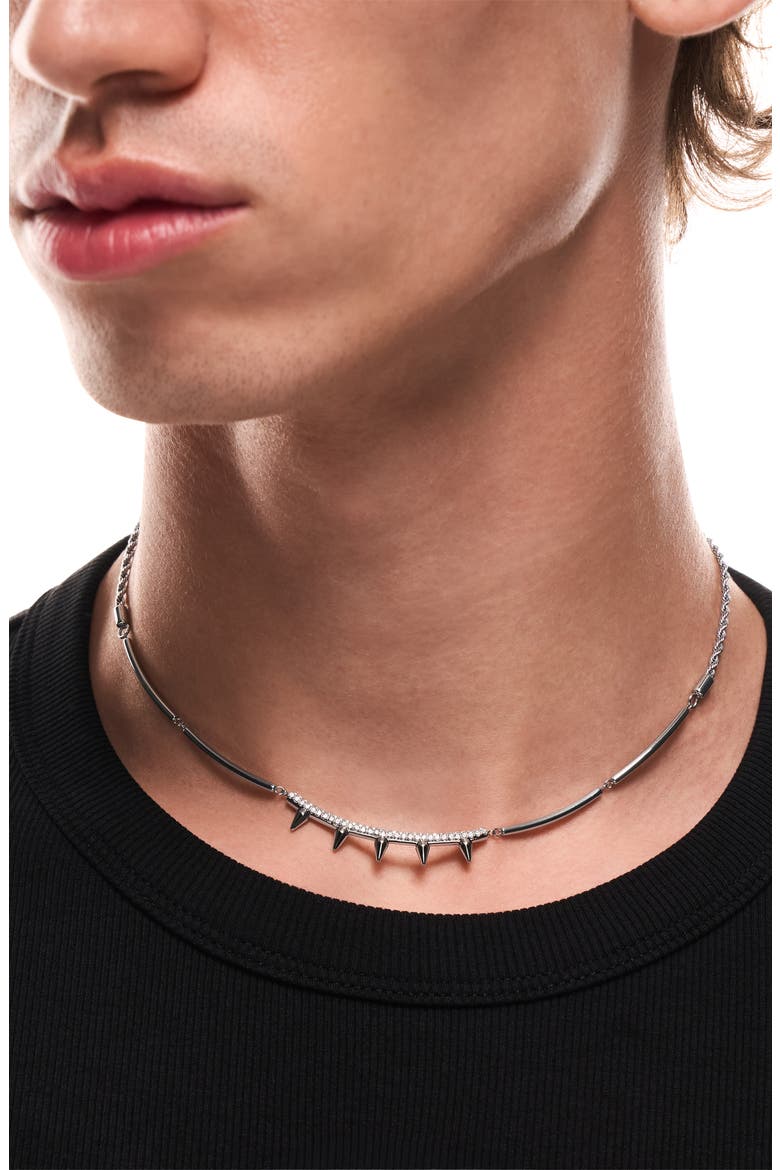 Pavé Cubic Zirconia Spike Chain Necklace, Alternate, color, SILVER