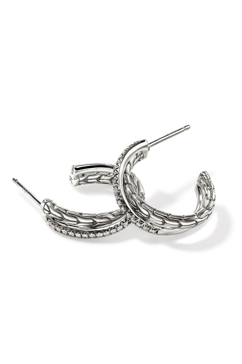 JH Essential Pavé Crossover Earrings, Sterling Silver, Diamonds, 20.5MM, Alternate, color, SILVER/DIAMONDS