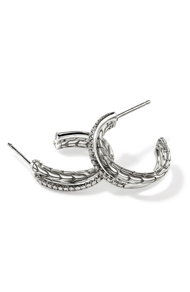 John Hardy JH Essential Pavé Crossover Earrings, Sterling Silver, Diamonds, 20.5MM, Alternate, color, Silver/Diamonds