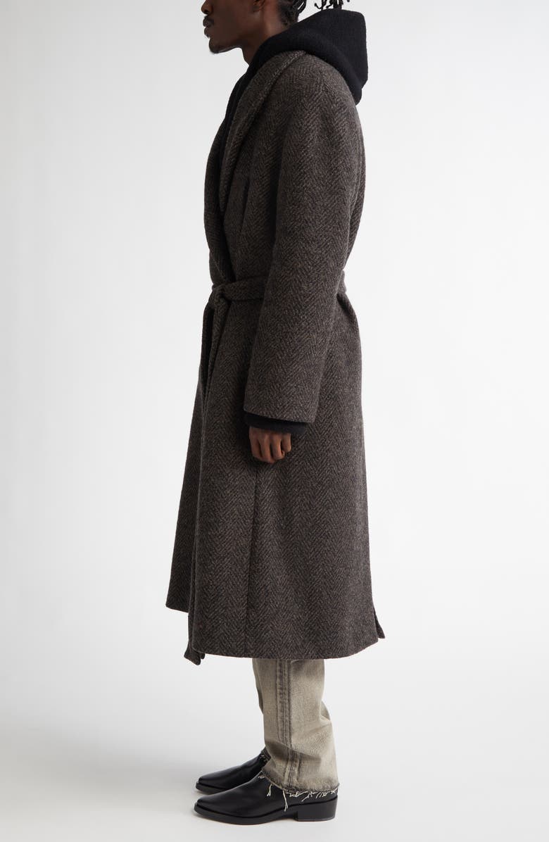 Fear of God Herringbone Belted Virgin Wool Coat, Alternate, color, Mocha