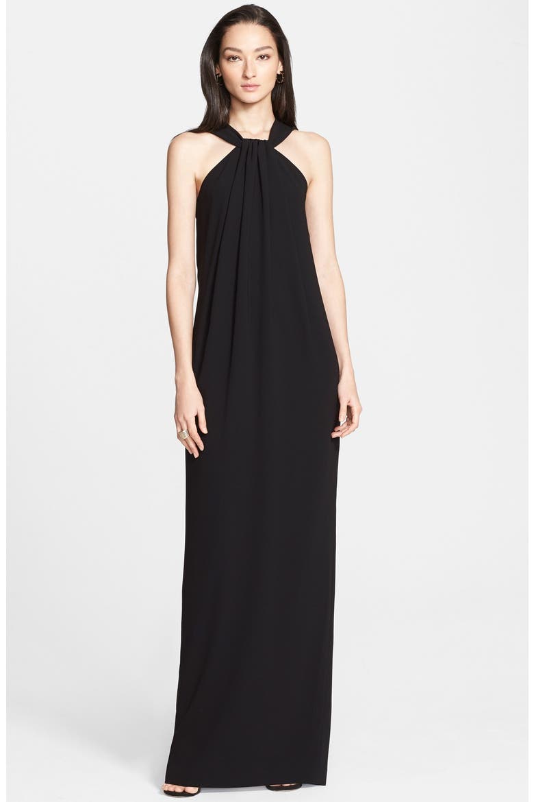 Lightweight Crepe Cady Halter Gown, Main, color, CAVIAR