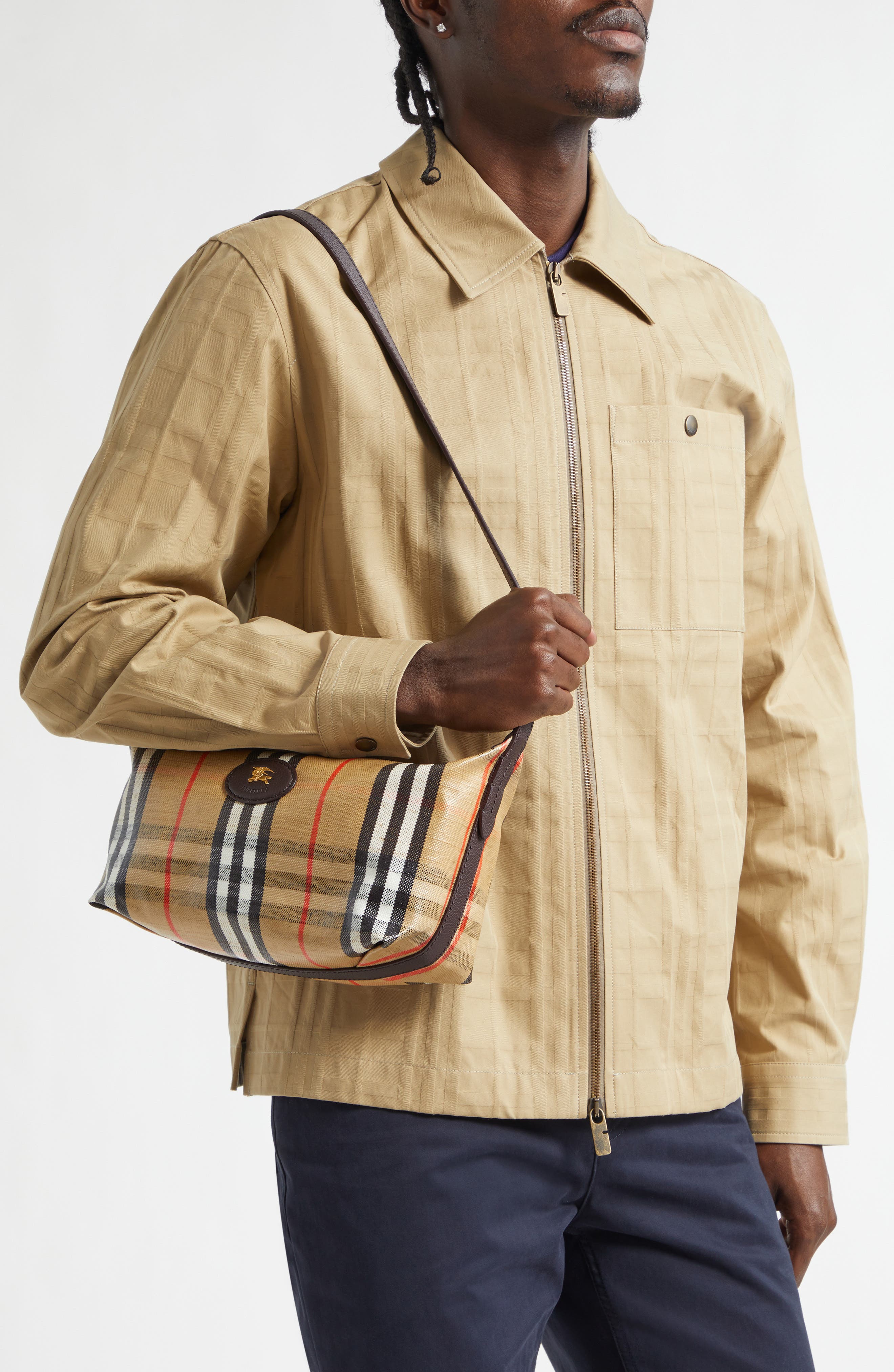 Burberry Highlands Check Coated Canvas Sling Bag, Alternate, color, Sand