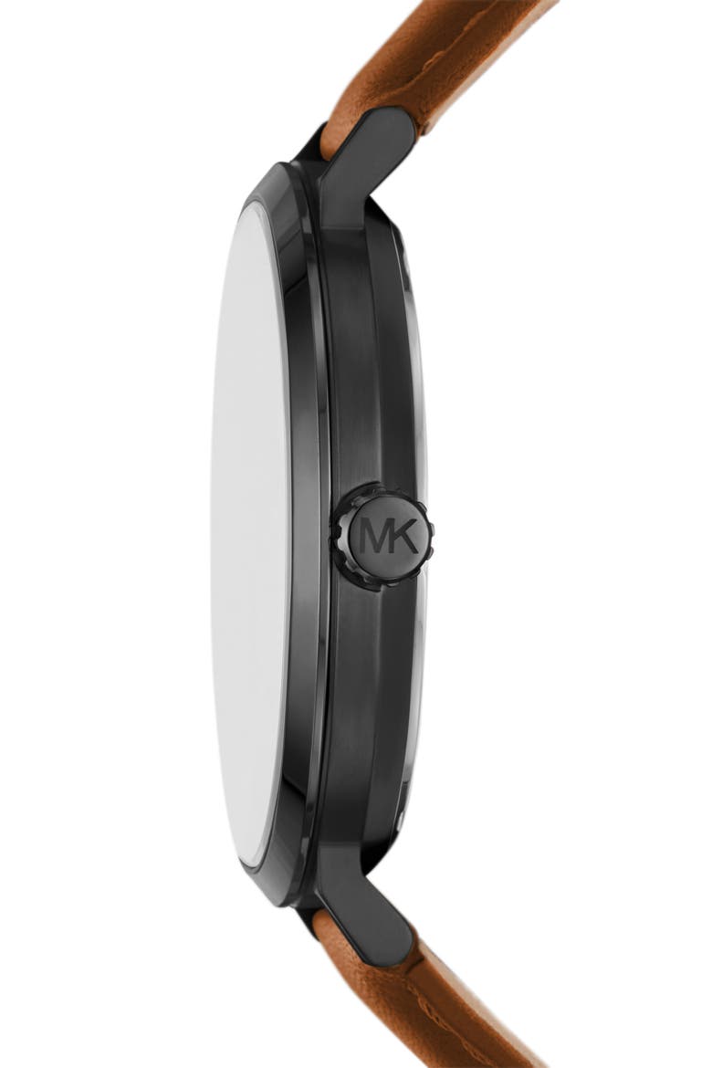 Irving Leather Strap Watch, 42mm, Alternate, color, BLACK
