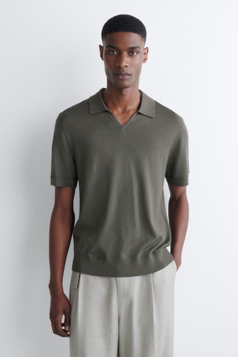 Open-Collar Merino Wool Polo Shirt