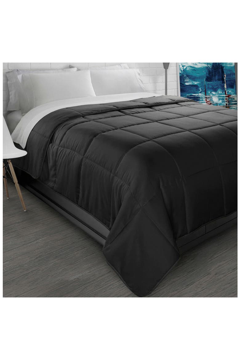 Microfiber Down-Alternative Solid Color Comforter, Alternate, color, BLACK