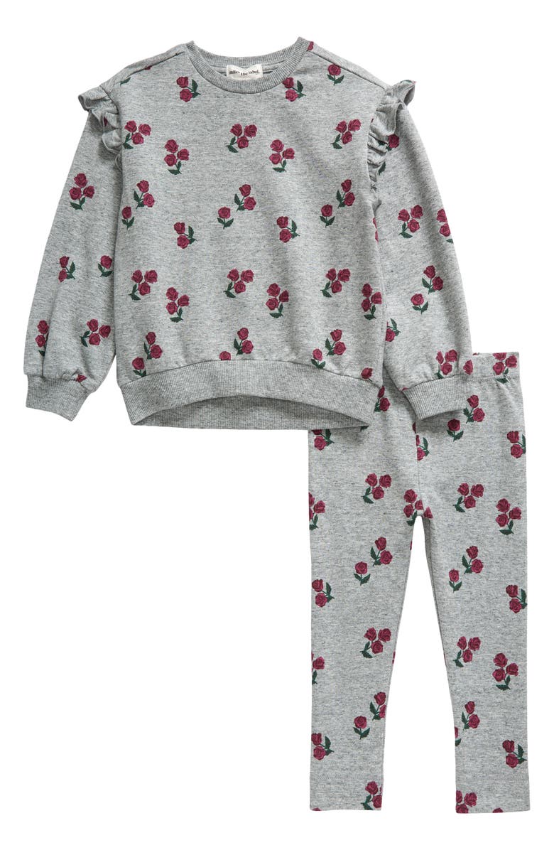 MILES THE LABEL Heart Print Ruffle French Terry Sweatshirt & Joggers Set, Main, color,