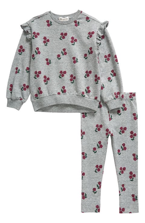 Heart Print Ruffle French Terry Sweatshirt & Joggers Set (Baby)