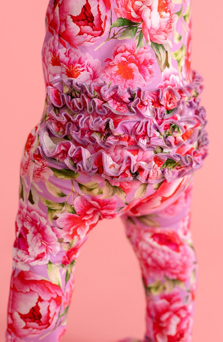 Posh Peanut Francoise Peony Print Ruffle Footie, Alternate, color, Purple