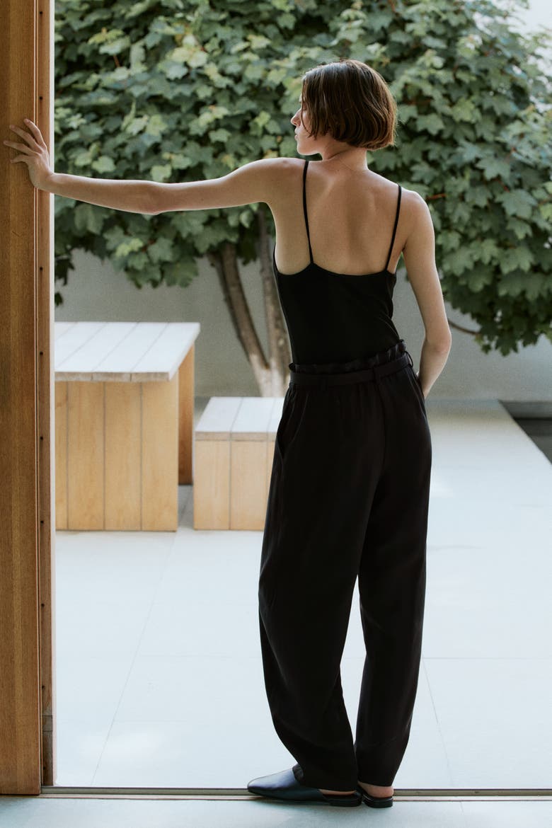 Tie-belt Barrel-leg Pants, Alternate, color, Black