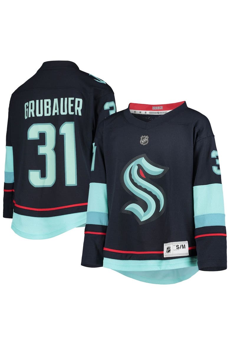 Youth Philipp Grubauer Deep Sea Blue Seattle Kraken Home Replica Player Jersey, Alternate, color, Navy