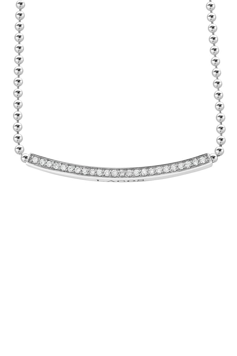 Caviar Spark Diamond Bar Necklace, Main, color, SILVER/ DIAMOND