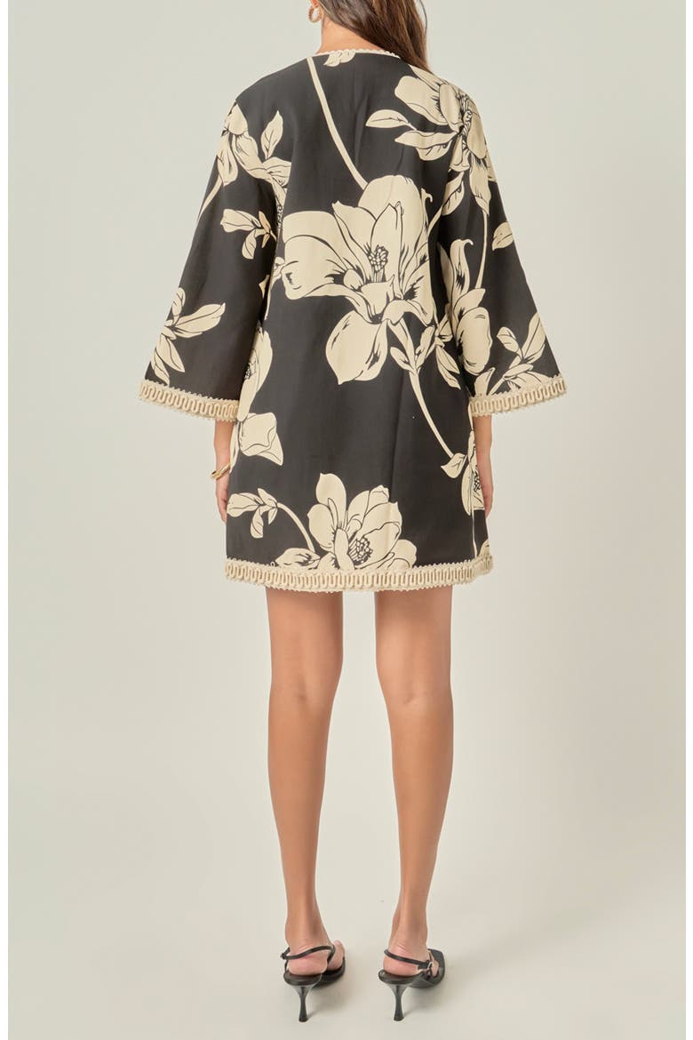 Floral Print Cotton Minidress, Alternate, color, BLACK/ CREAM