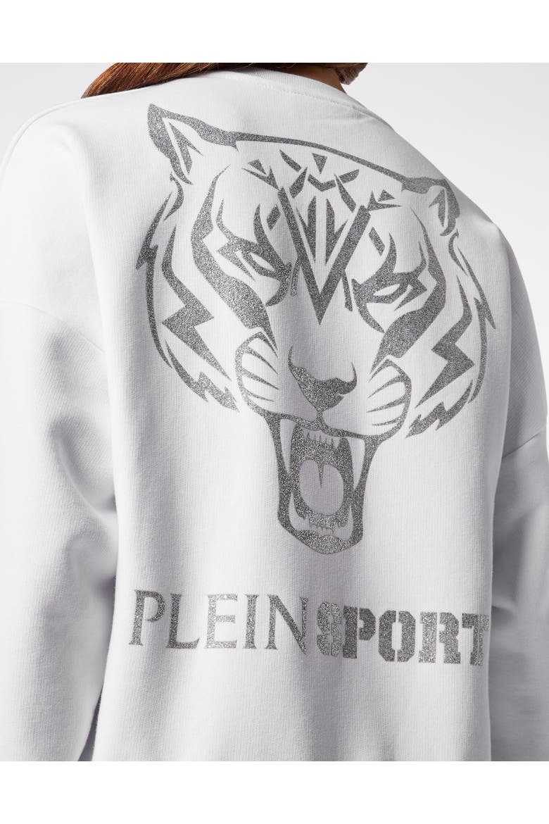 Cropped Sweatshirt Ls Glitter Women, Alternate, color, white