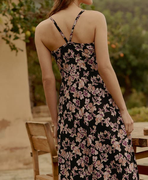 Pact Organic Cotton Fit & Flare Midi Dress In Scattered Posies Black