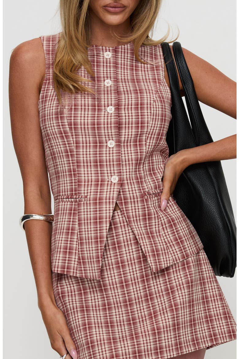 Theodosia Check Cutaway Vest, Main, color, RED CHECK