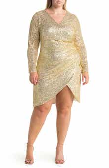 BY DESIGN Frances Sequin Side Ruched Wrap Mini Dress