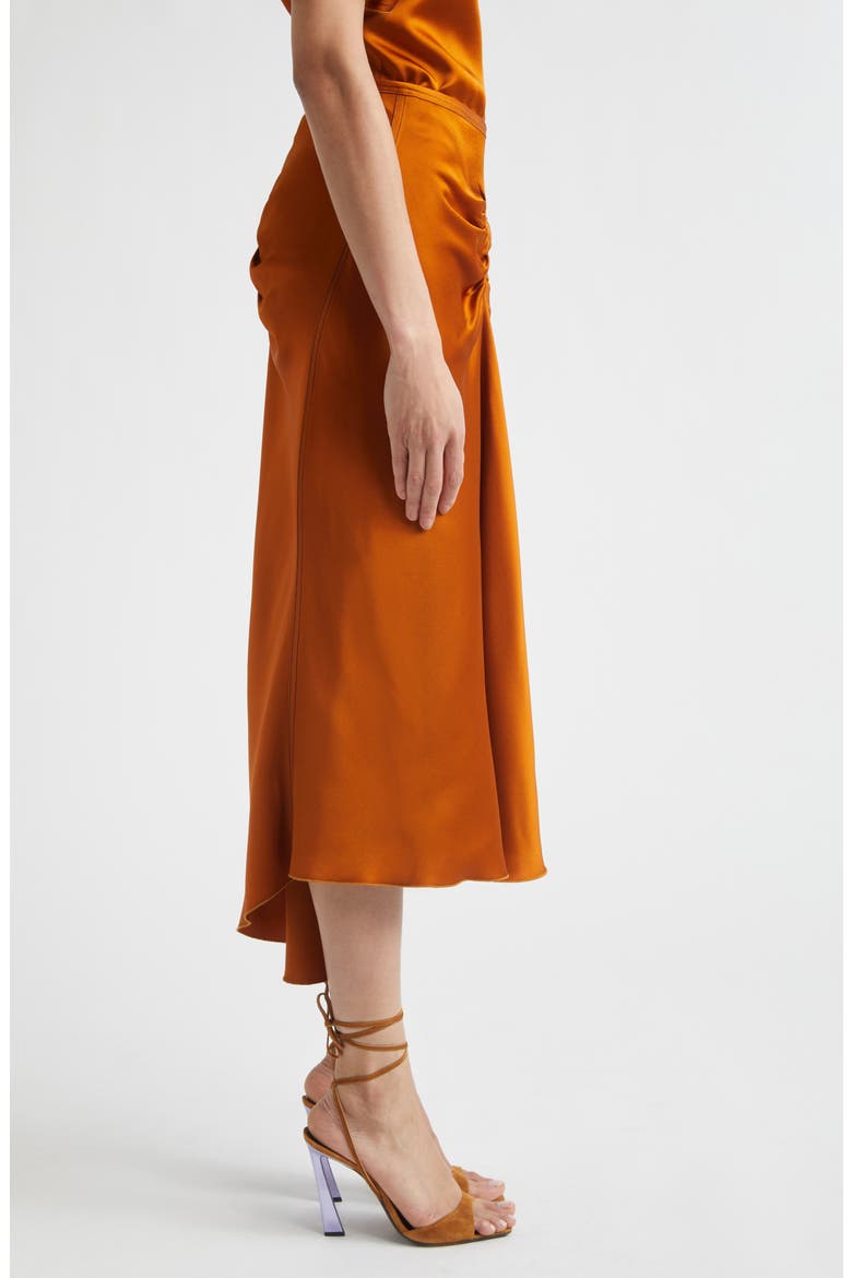 Gathered Satin Midi Skirt, Alternate, color, BRONZE
