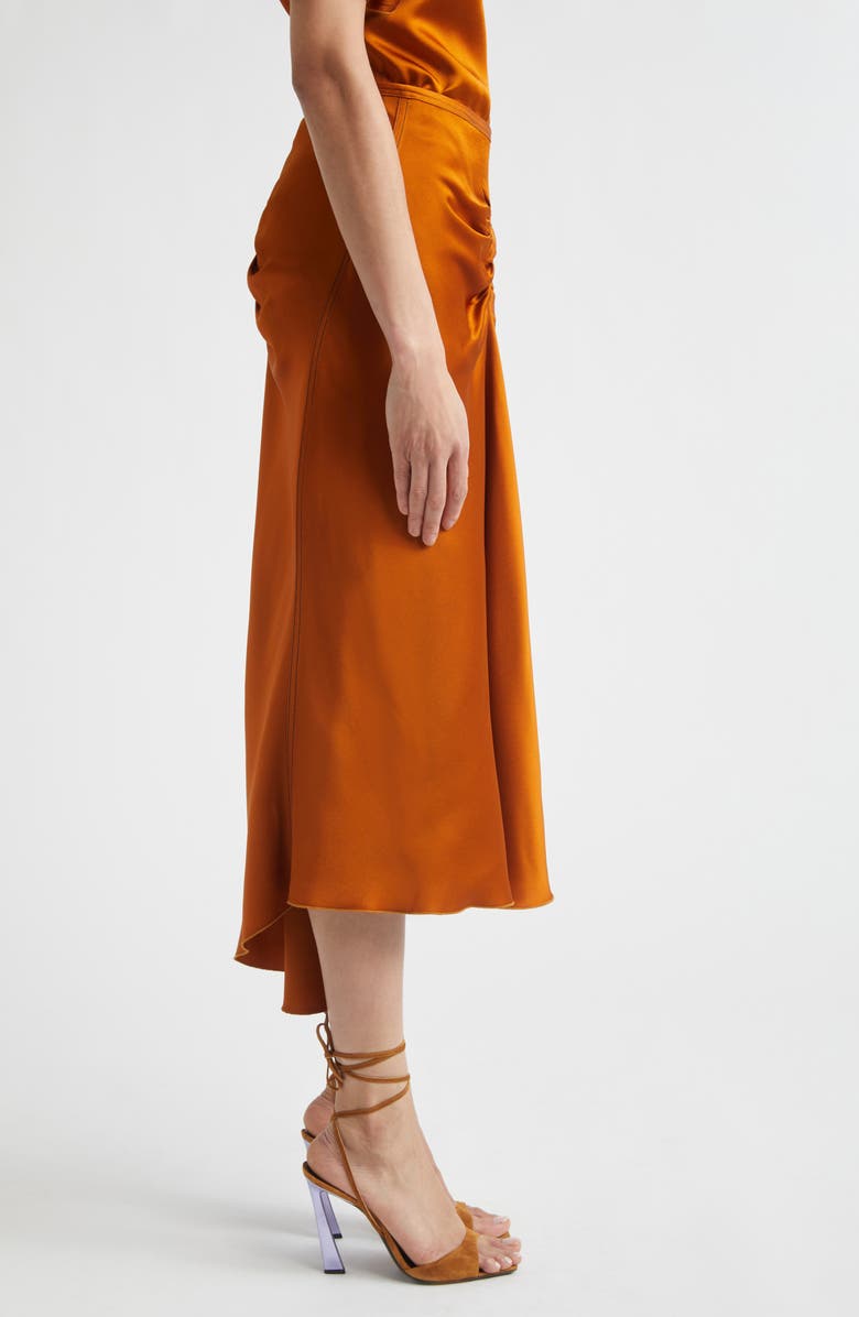 Victoria Beckham Gathered Satin Midi Skirt, Alternate, color, Bronze