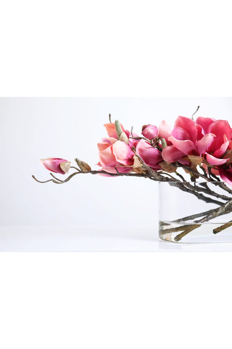 Real Touch Magnolia Blooms Floral Centerpiece Water Illusion Arrangement in Oval Vase, Alternate, color, Pink