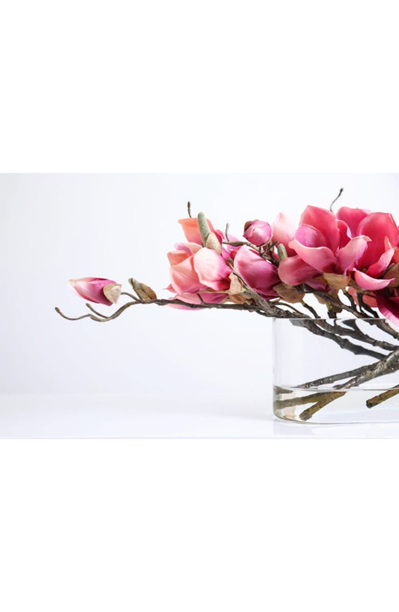 Darby Creek Trading Real Touch Magnolia Blooms Floral Centerpiece Water Illusion Arrangement in Oval Vase, Alternate, color, Pink