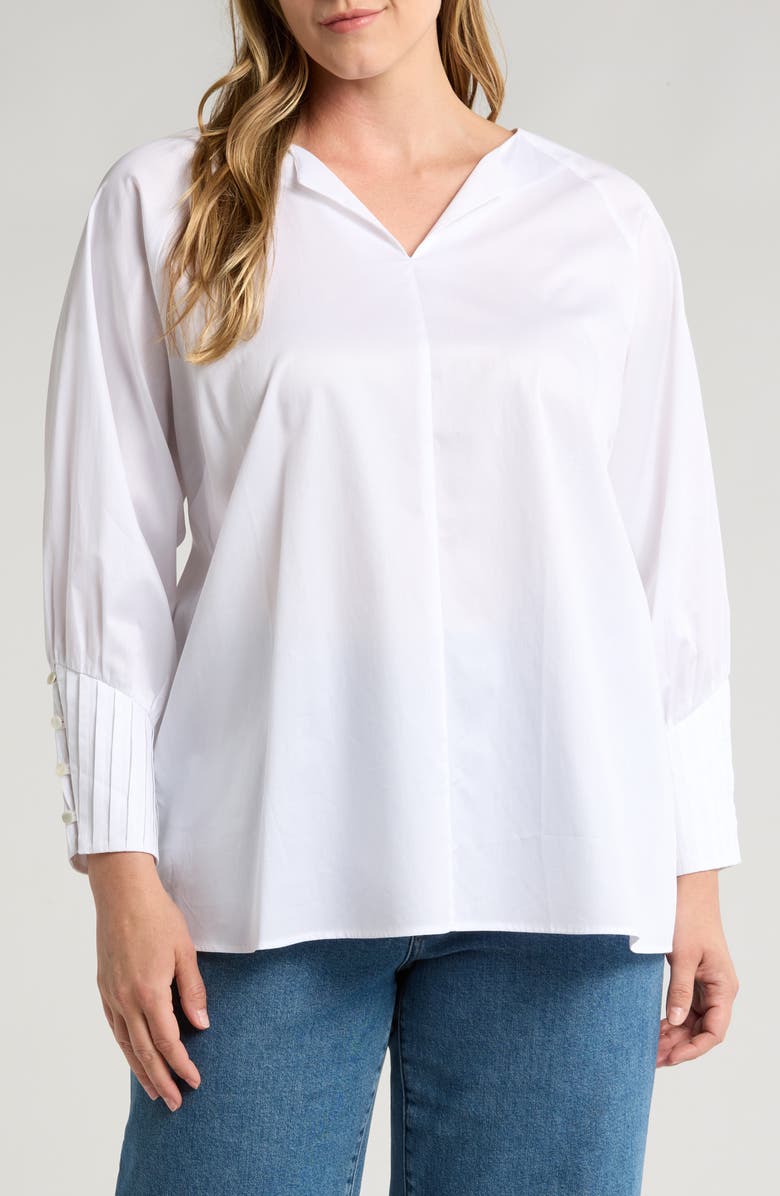 HARSHMAN Cerys Split Neck Pleated Cuff Cotton Top, Main, color, 