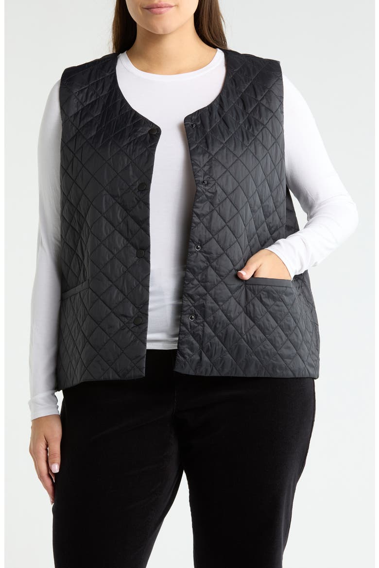 Diamond Quilted Recycled Nylon Vest, Main, color, BLACK
