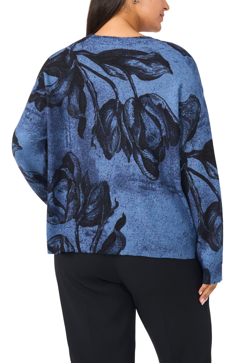 Floral Sketch Crewneck Sweater, Alternate, color, DARK DENIM